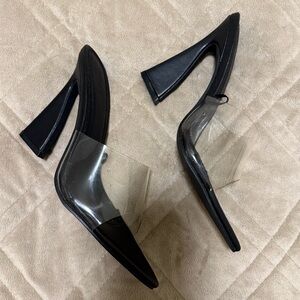 Elegant Black Heels with Clear Strap
